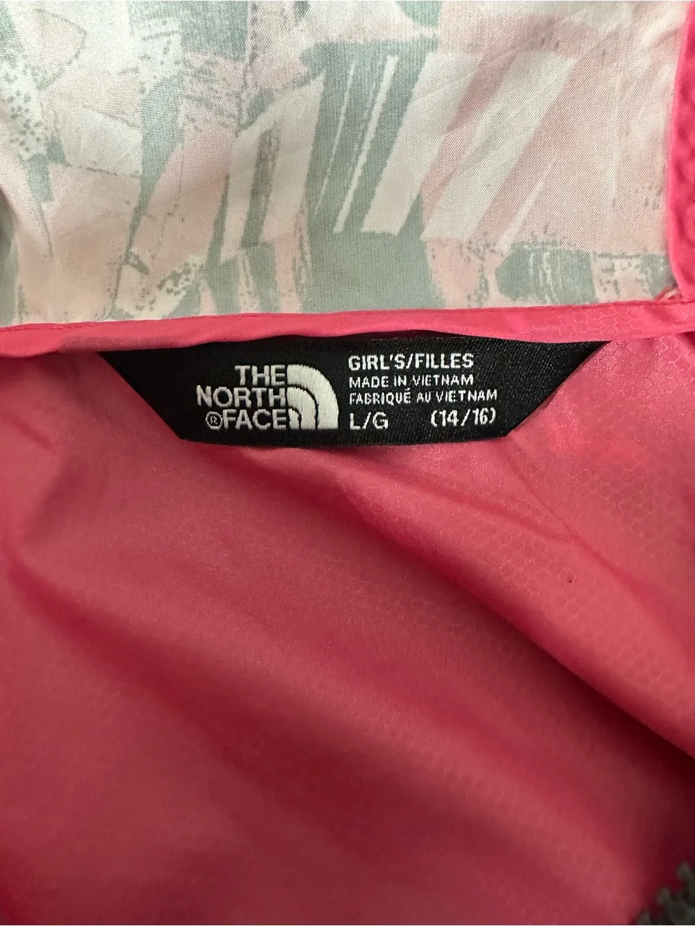 The North Face Pink Patterned Hooded Lightweight Jacket Girls 14/16